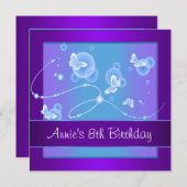 Paarse vlinder 8e verjaardag uitnodiging 8e (Voorkant / Achterkant)