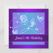 Paarse vlinder 9e verjaardagsfeest uitnodiging 9 (Voorkant)