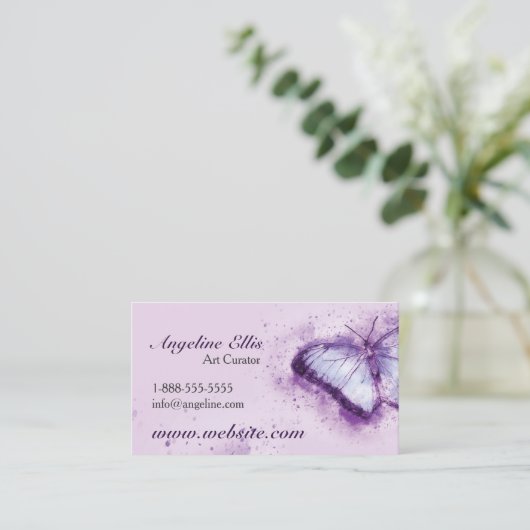 Paarse Vlinder Aquarel Visitekaartje (Staand voorkant)