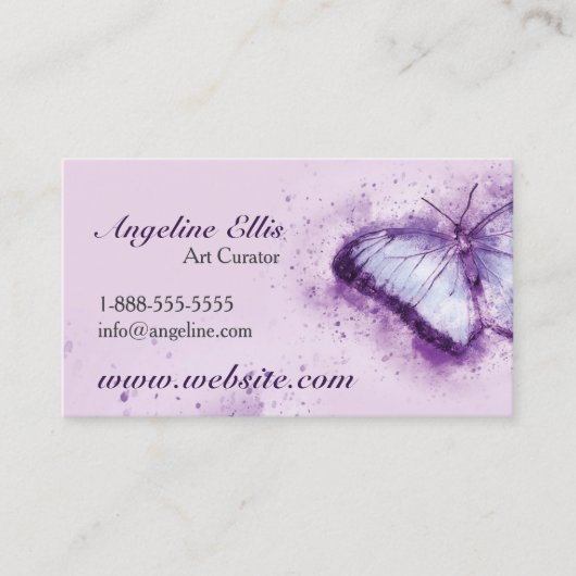 Paarse Vlinder Aquarel Visitekaartje (Voorkant)