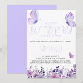 Paarse Vlinder Baby Douche Uitnodigingen (Voorkant / Achterkant)
