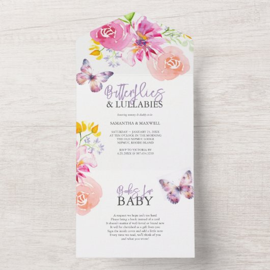 Paarse Vlinder Baby Douche Uitnodigingen (Binnen)