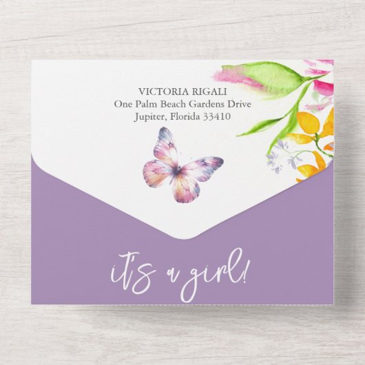 Paarse Vlinder Baby Douche Uitnodigingen (Achterkant)