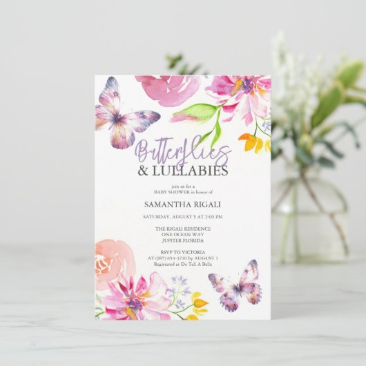 Paarse Vlinder Baby Douche Uitnodigingen (Staand voorkant)