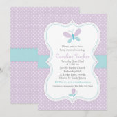 Paarse vlinder baby meisje douche uitnodiging (Voorkant / Achterkant)