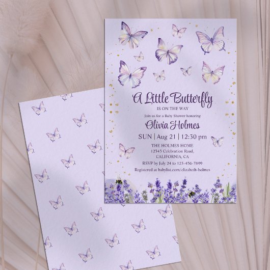 Paarse Vlinder Baby Meisje Shower Uitnodiging