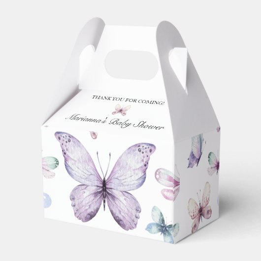 Paarse vlinder Baby shower Baby Girl Favor Box Bedankdoosjes (Achterkant)