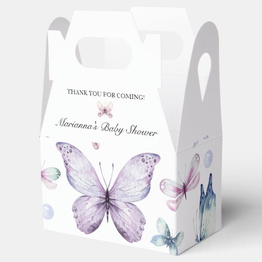 Paarse vlinder Baby shower Baby Girl Favor Box Bedankdoosjes (Geopend)