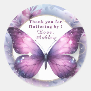 Paarse Vlinder Baby Shower Bedankt  Ronde Sticker