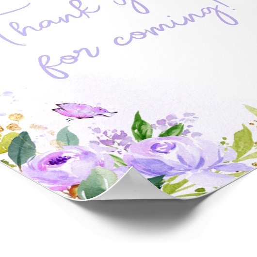 Paarse Vlinder Baby shower Bedankt voor het komen Poster (Hoek)