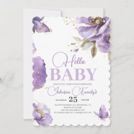 Paarse vlinder Baby shower, bloemen Kaart