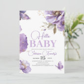 Paarse vlinder Baby shower, bloemen Kaart (Staand voorkant)