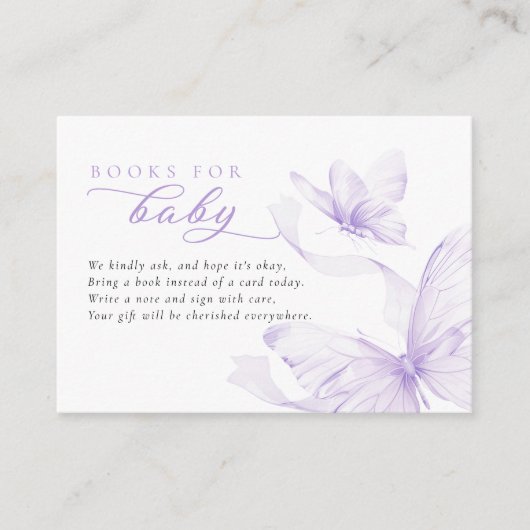 Paarse Vlinder Baby shower Boeken voor Baby Informatiekaartje (Voorkant)