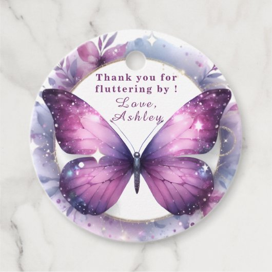 Paarse Vlinder Baby shower Dank u Bedankjes Labels (Voorkant)