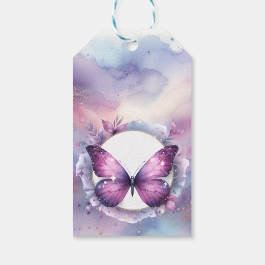 Paarse Vlinder Baby shower Dank u Cadeaulabel (Achterkant)