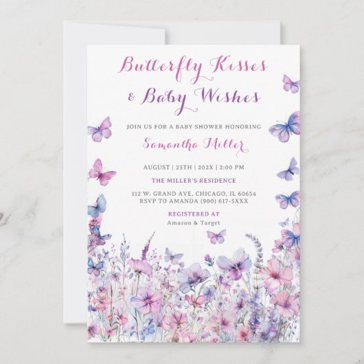 Paarse Vlinder Baby Shower Kaart (Voorkant)