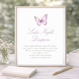 Paarse Vlinder Baby Shower Late Night Luiers Poster