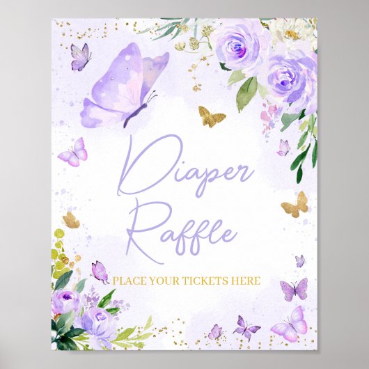 Paarse Vlinder Baby shower Luier Raffle Poster (Voorkant)