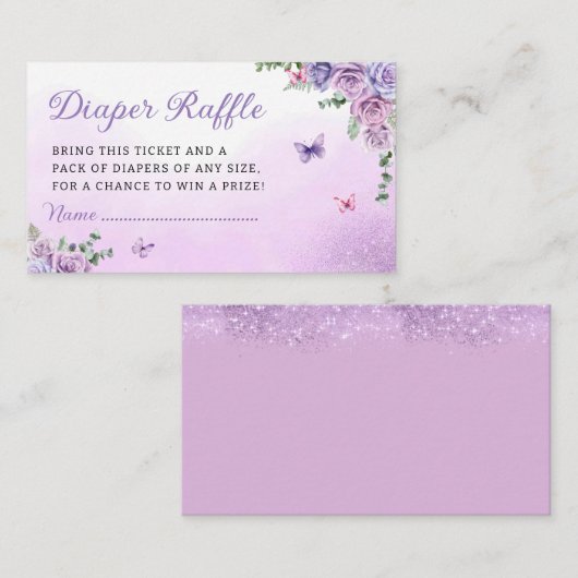 Paarse Vlinder Baby shower Luier Raffle Ticket Informatiekaartje (Voorkant / Achterkant)