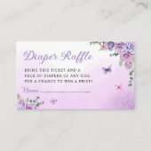 Paarse Vlinder Baby shower Luier Raffle Ticket Informatiekaartje (Voorkant)