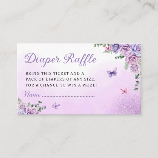 Paarse Vlinder Baby shower Luier Raffle Ticket Informatiekaartje (Voorkant)