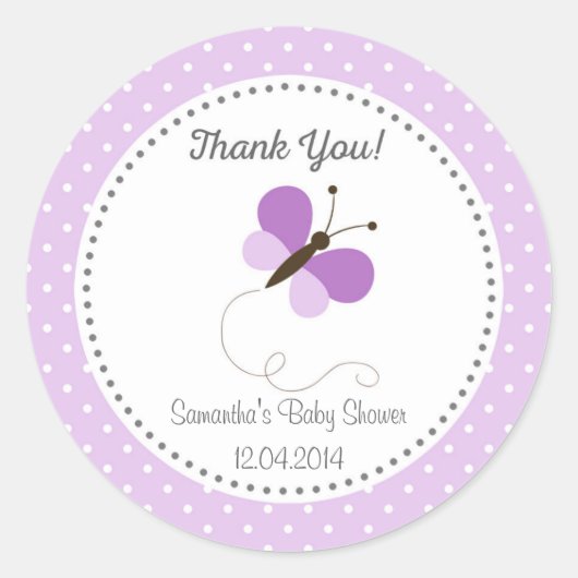 Paarse Vlinder Baby shower Sticker (Voorkant)