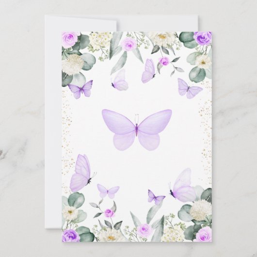 Paarse vlinder Baby shower uitnodiging meisje (Achterkant)