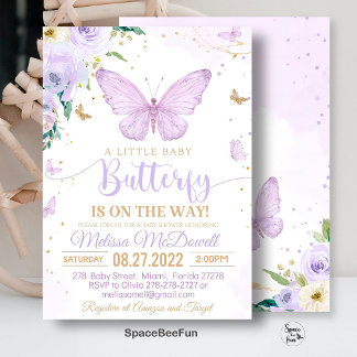 Paarse Vlinder Baby Shower Uitnodiging Meisje uitn