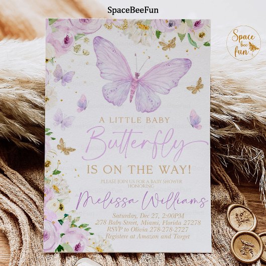 Paarse Vlinder Baby Shower Uitnodiging Meisje uitn