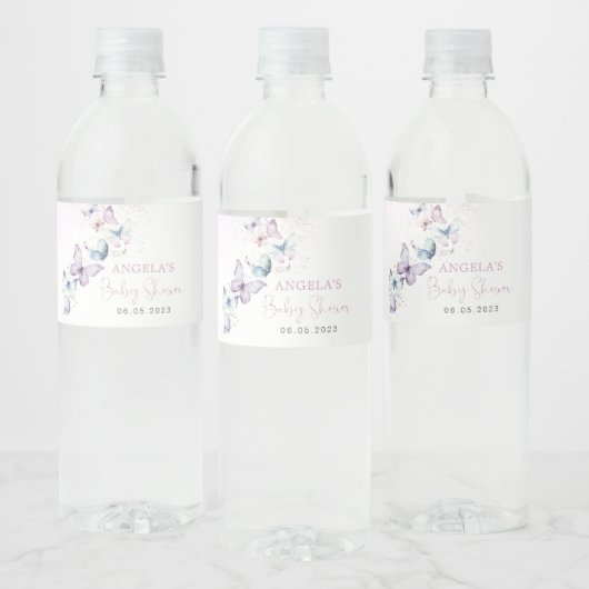 Paarse Vlinder Baby shower Waterflesetiket Waterfles Etiket (Flessen)