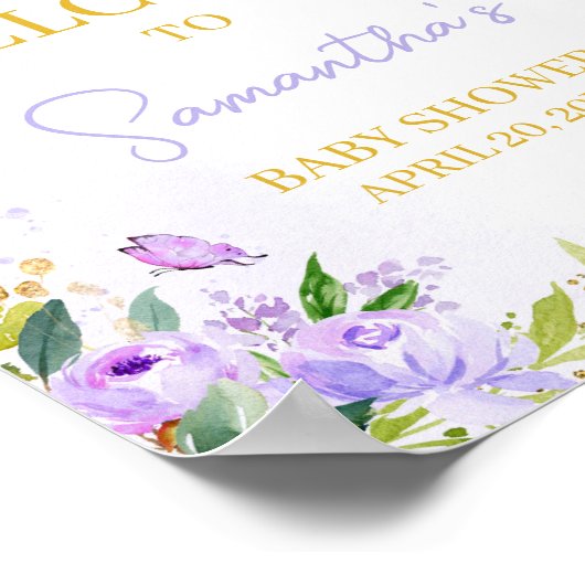 Paarse Vlinder Baby shower Welkom Poster (Hoek)