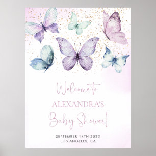 Paarse vlinder Baby shower Welkomstbord Poster