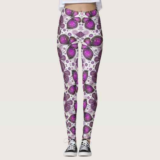 Paarse vlinder batik gemusterde leggings (Voorkant)