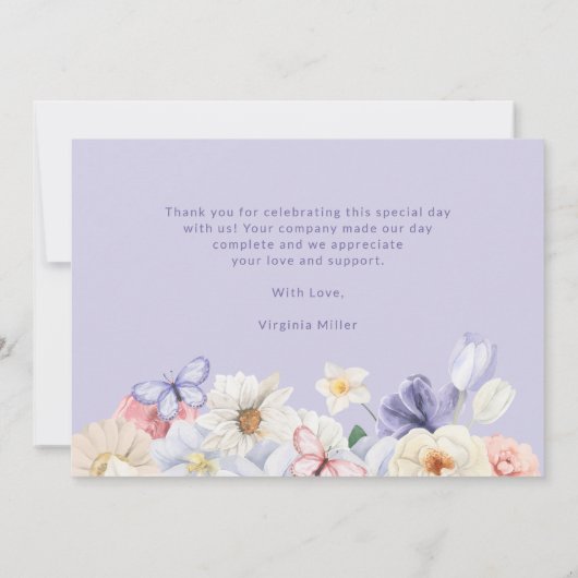 Paarse vlinder bedankkaart (Achterkant)