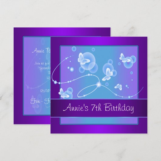 Paarse vlinder Birthday Kaart (Voorkant / Achterkant)