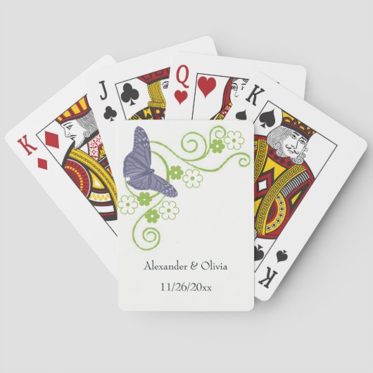 Paarse Vlinder Bloem Bruiloft Speelkaarten (Achterkant)