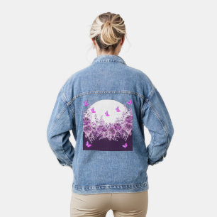 Paarse Vlinder Bloem Denim Jas Jacket