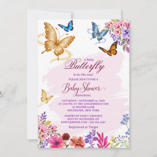 Paarse Vlinder Bloem Meisje Baby Shower Kaart