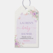 Paarse Vlinder Bloemen Baby shower Meisje Gift Lab Cadeaulabel (Voorkant)