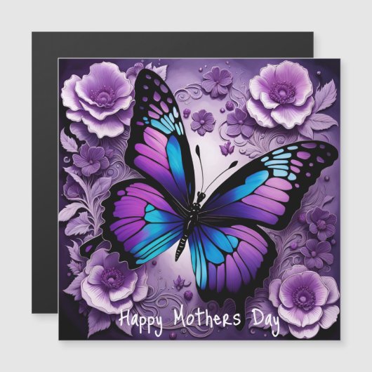 Paarse Vlinder Bloemen Moederdag Magnetische Kaart (Voorkant / Achterkant)