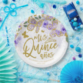 Paarse Vlinder Bloemen Quinceanera Party Papieren Bordje (Feest)