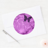 Paarse Vlinder Bloemen Ronde Sticker (Envelop)