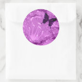 Paarse Vlinder Bloemen Ronde Sticker (Tas)