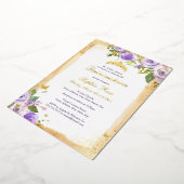 Paarse Vlinder Bloemen Roos Quinceanera Folie Uitnodiging (Gedraaid)