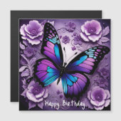 Paarse Vlinder Bloemen Verjaardag Magnetische Kaar (Voorkant / Achterkant)