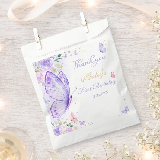Paarse vlinder bloemenmeisje Verjaardag Bedankzakje (Geknipt)