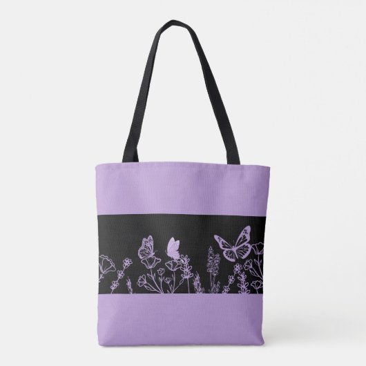 Paarse Vlinder & Bloementuin Esthetisch Tas Ba (Achterkant)