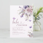 Paarse vlinder bloemig Baby shower Kaart (Staand voorkant)