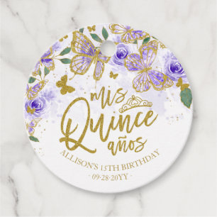 Paarse Vlinder Bloemige Quinceanera Bedankjes Labels