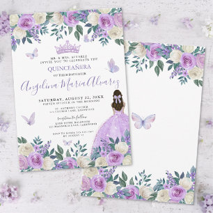 Paarse Vlinder Bloemige Quinceañera Kaart